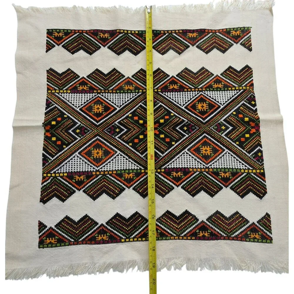 Handwoven Ukrainian Rushnyk Tapestry Embroidered Cotton Wedding Geometric Fringe